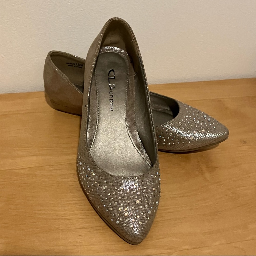 CL by Chinese Laundry Sherilyn Rhinestone Wedge in Champagne - US 6.5